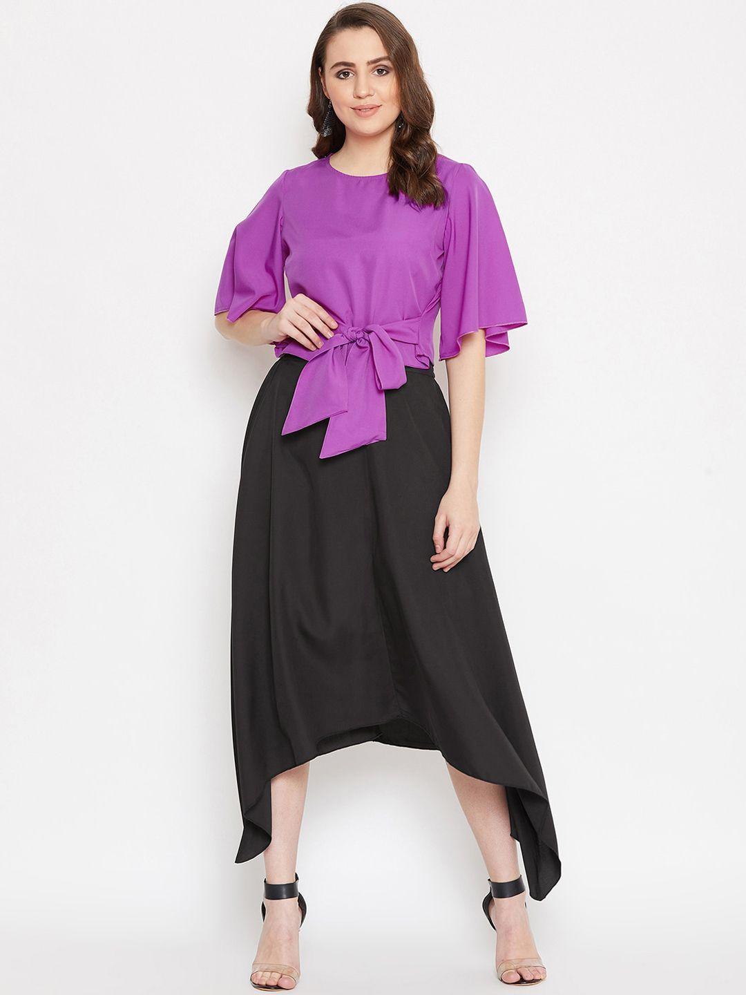 bitterlime women purple & black top with skirt