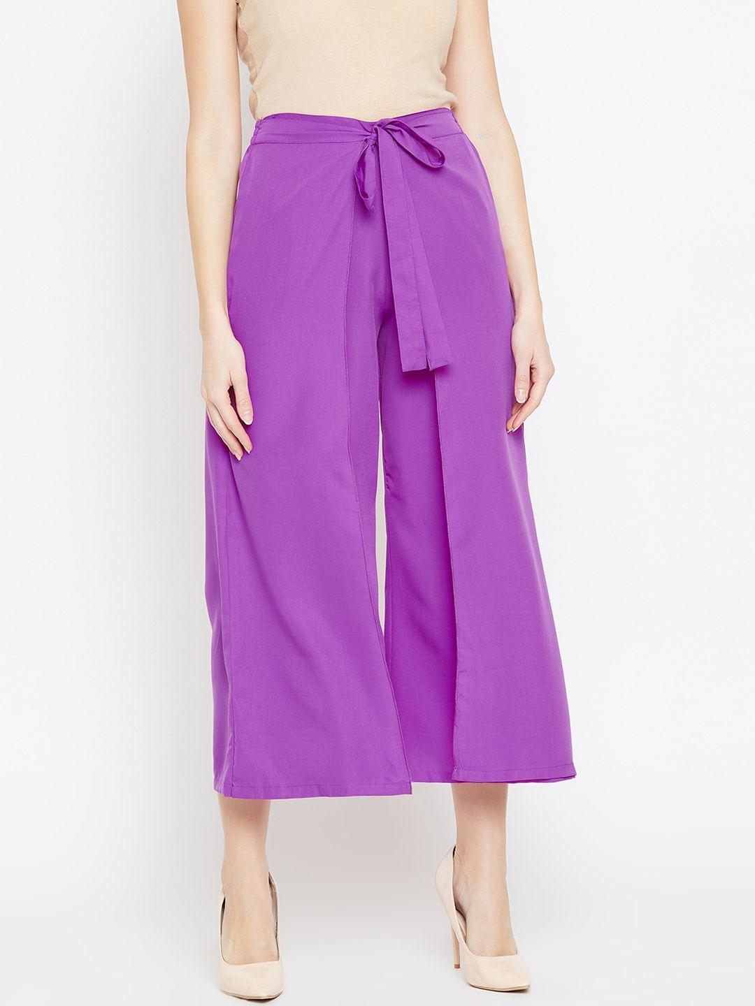 bitterlime women purple loose fit solid culottes