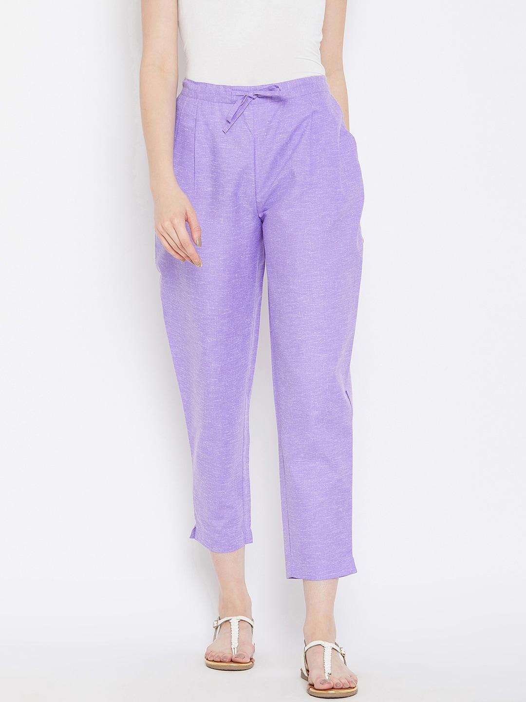 bitterlime women purple relaxed regular fit solid peg trousers