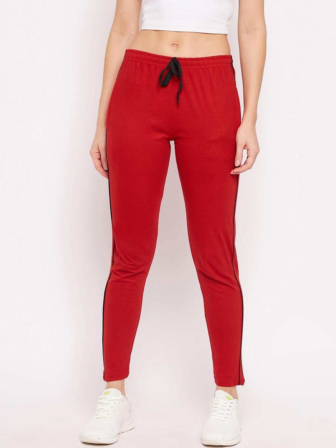 bitterlime women red solid relaxed-fit track pants