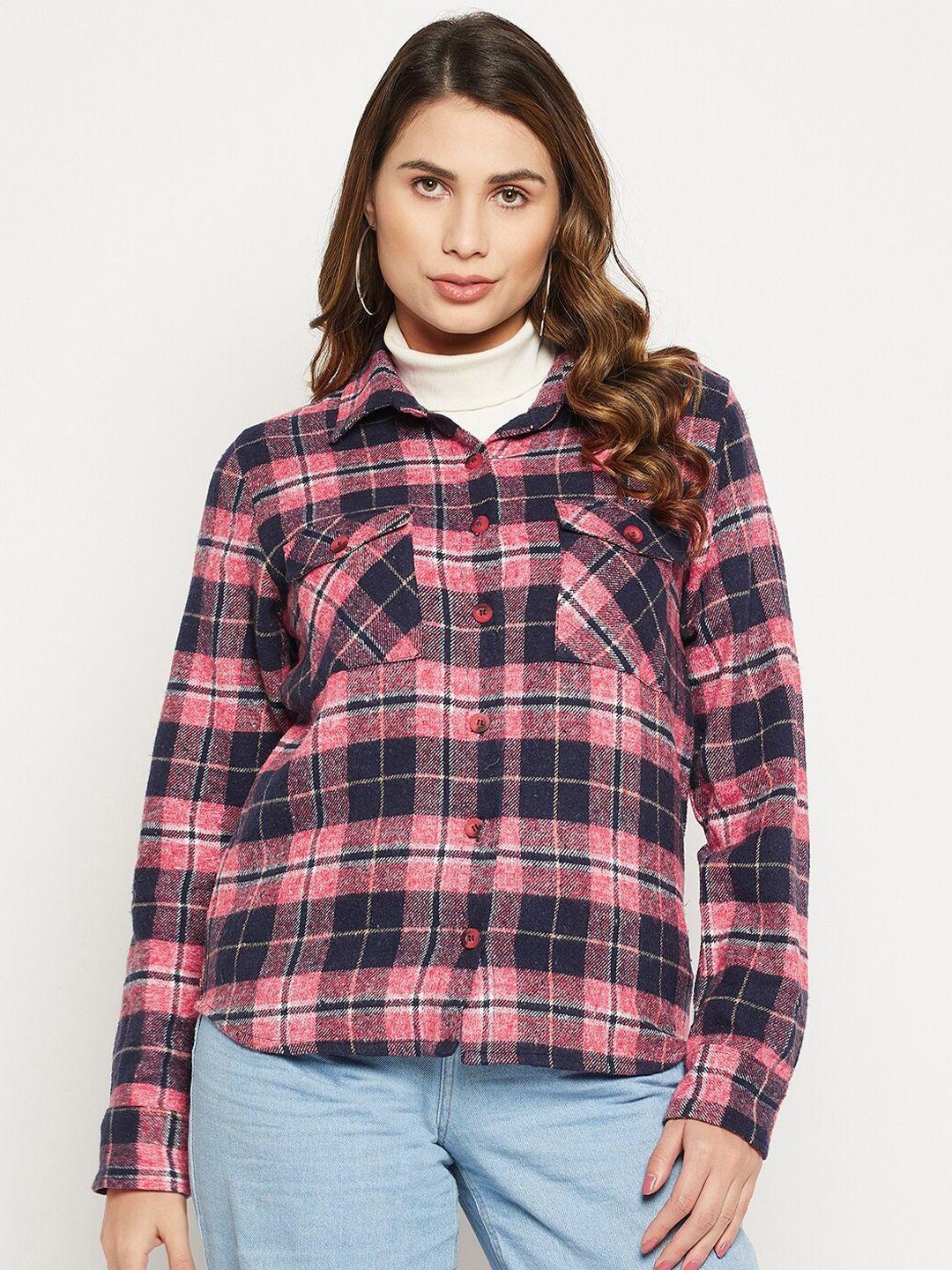 bitterlime women relaxed tartan checked casual cotton shirt