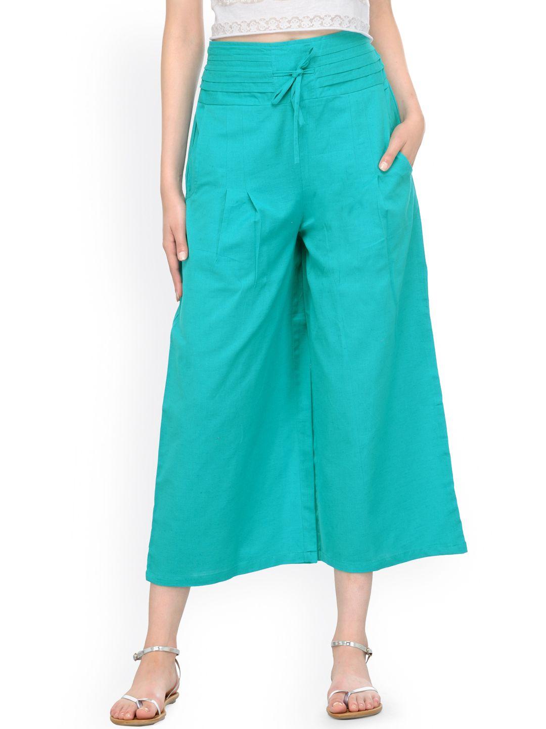 bitterlime women sea green solid relaxed fit palazzo trousers