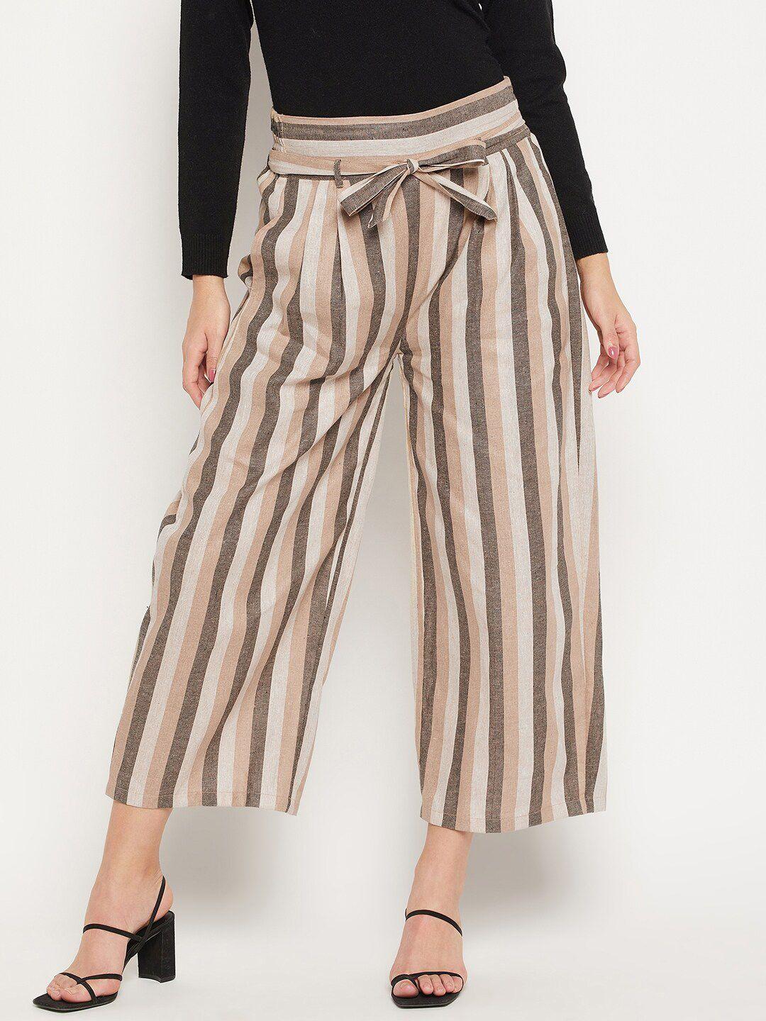 bitterlime women striped relaxed flared wrinkle free pleated cotton culottes