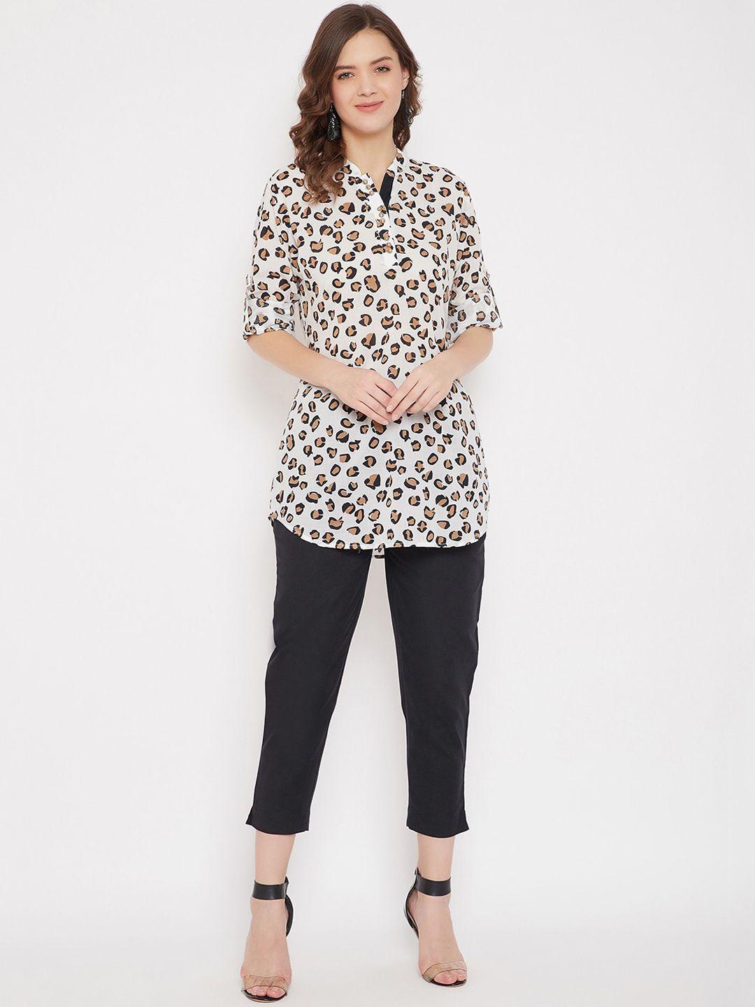 bitterlime women white & black printed tunic with trousers