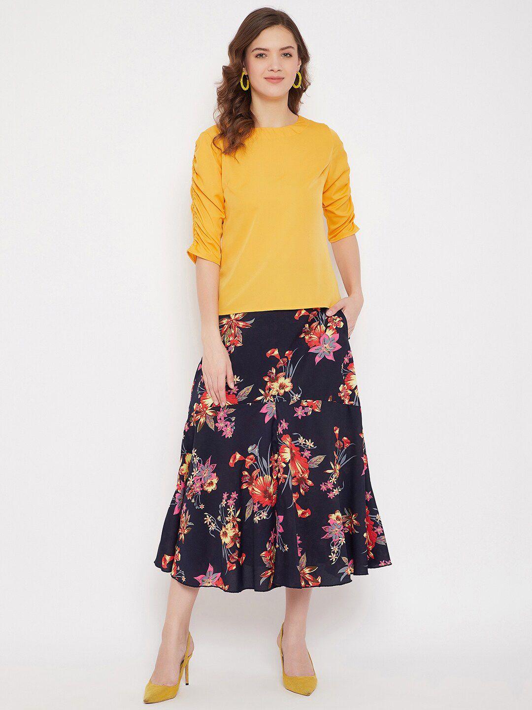 bitterlime women yellow & navy blue top with skirt