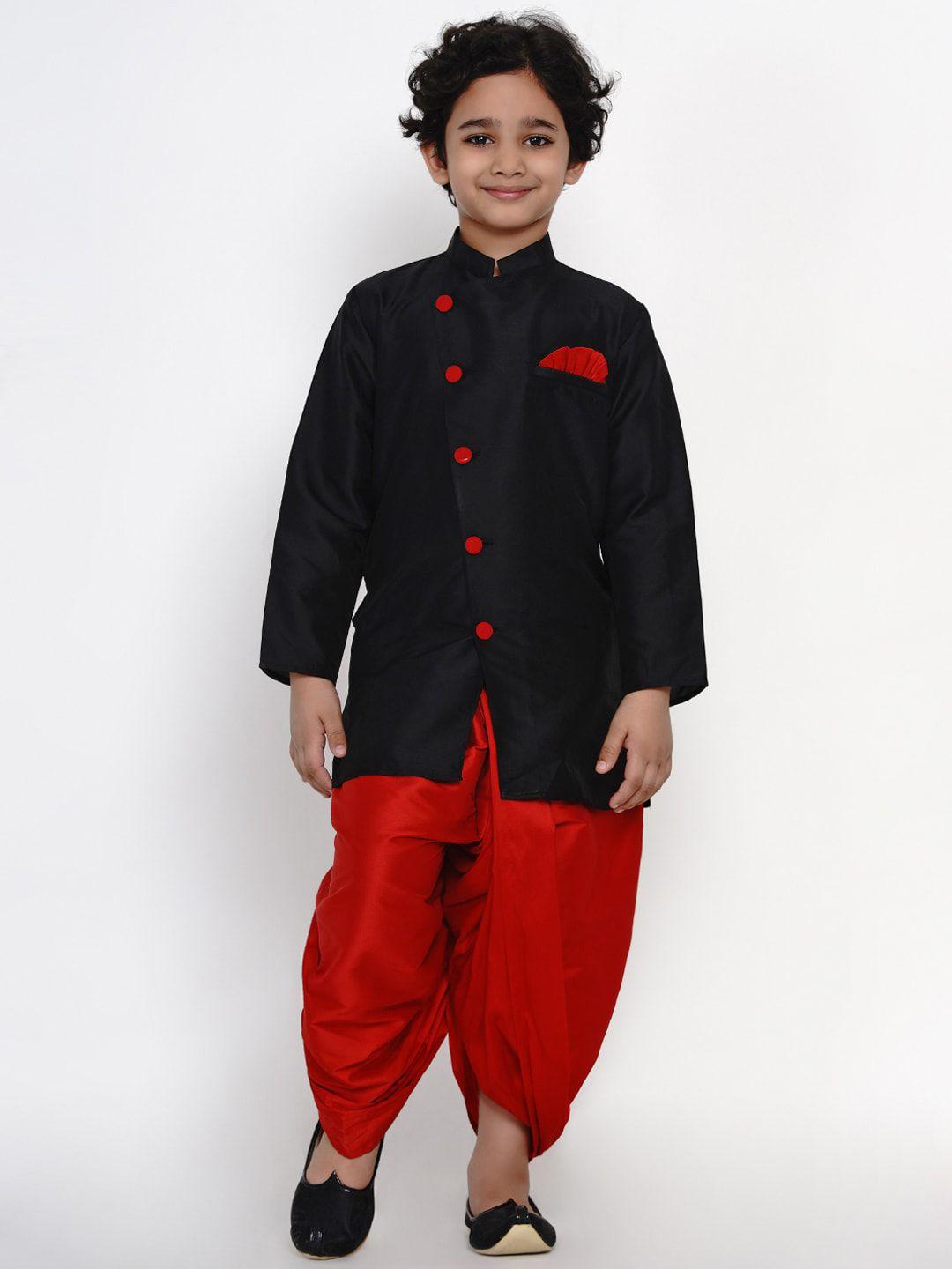 bittu by bhama boys black & red solid kurta with dhoti pants