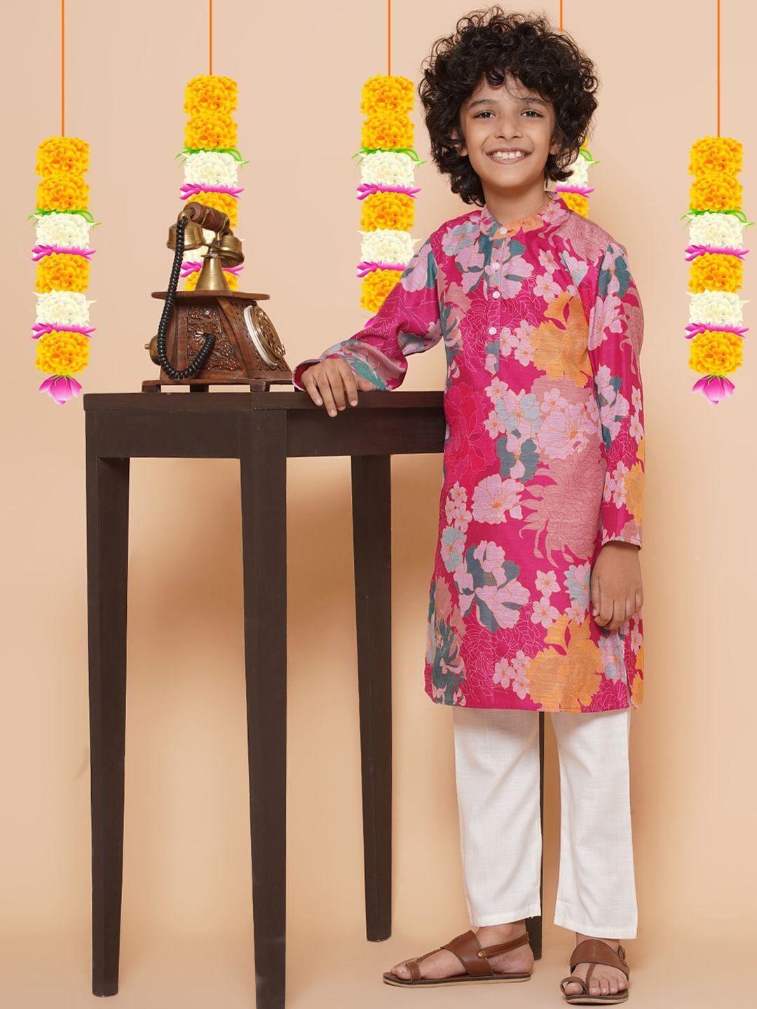 bittu by bhama boys floral printed straight kurta with pyjamas