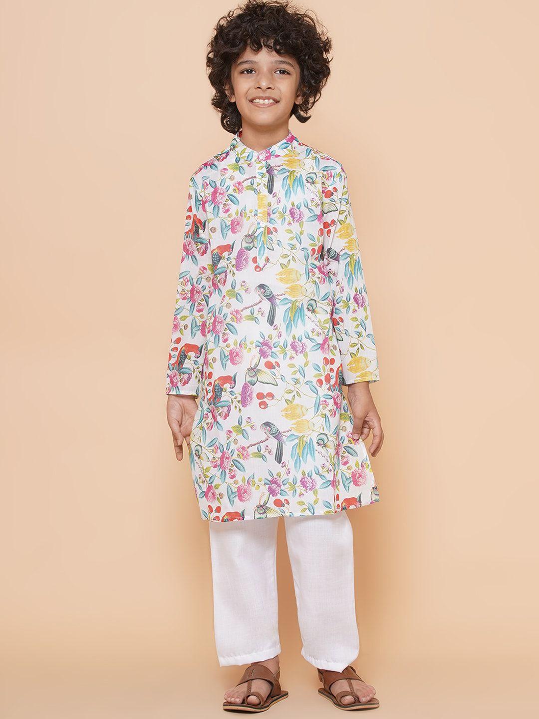 bittu by bhama boys floral printed straight kurta with pyjamas