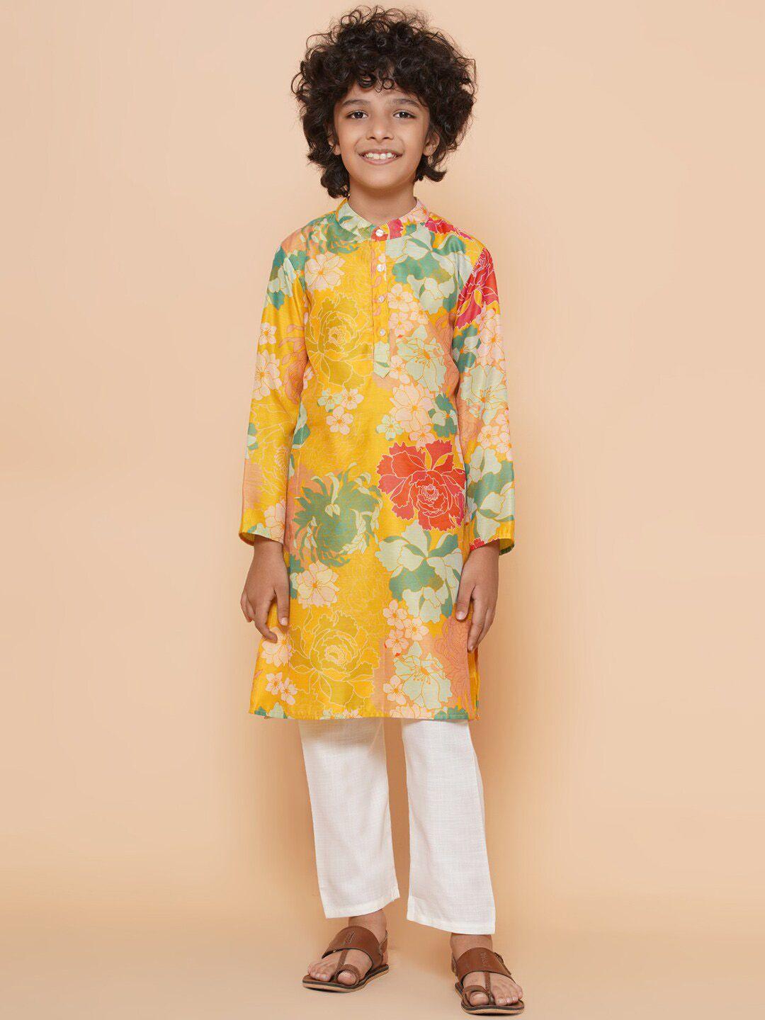bittu by bhama boys floral printed straight kurta with pyjamas