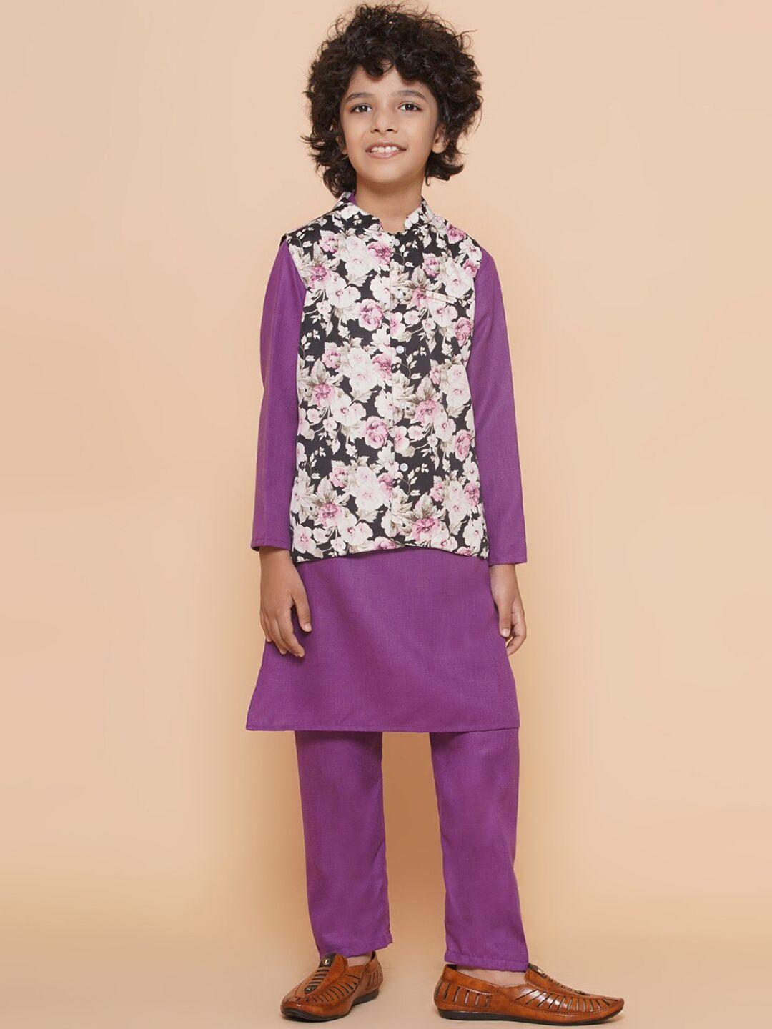 bittu by bhama boys mandarin collar straight kurta & pyjamas with jacket