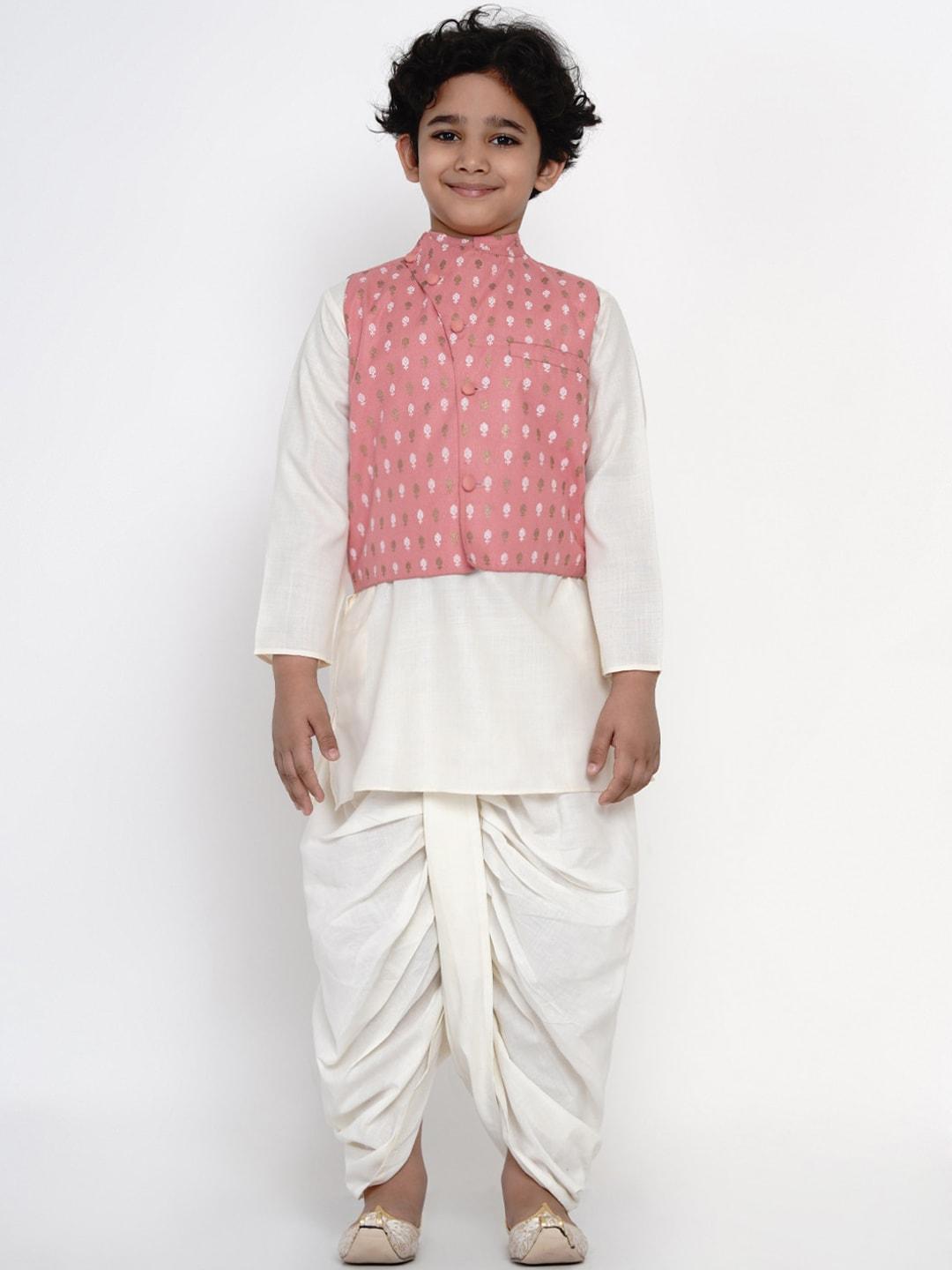 bittu by bhama boys off-white solid kurta with dhoti pants