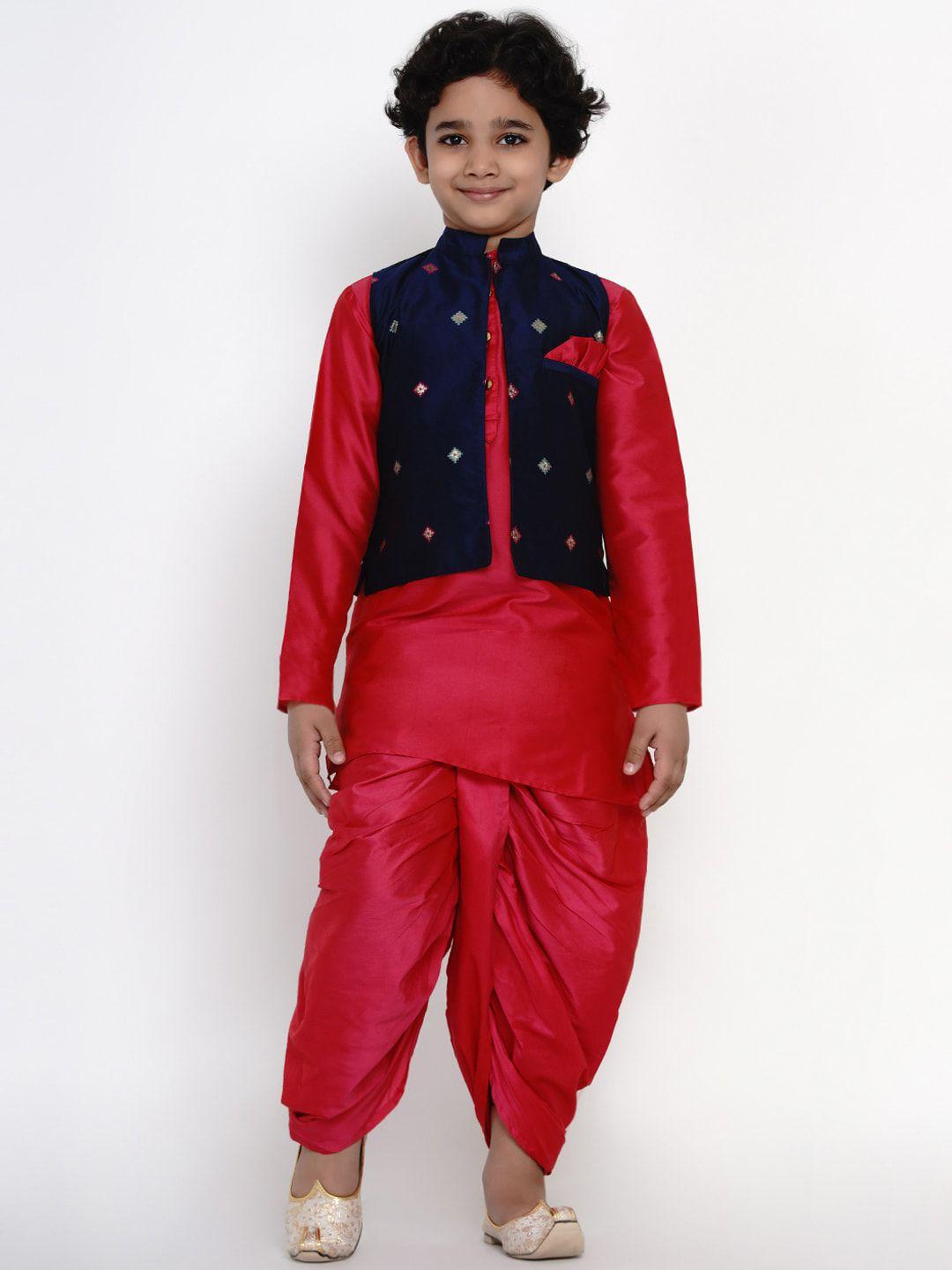 bittu by bhama boys pink & blue solid kurta with dhoti pants