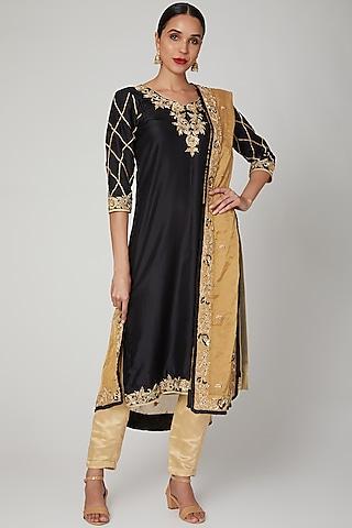 black & gold embroidered kurta set