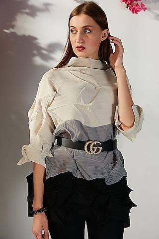 black & grey pleated polyester top