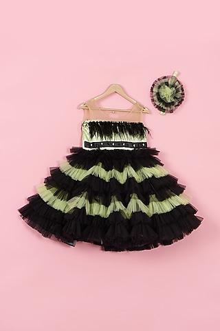 black & lime net green dress for girls