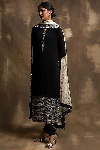 black & silver embroidered kurta set