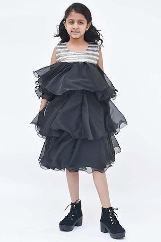black & silver sequins ruffled dress for girls