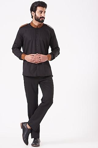 black & tan giza cotton & vegan suede shirt