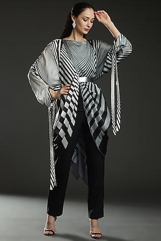 black & white chiffon striped top