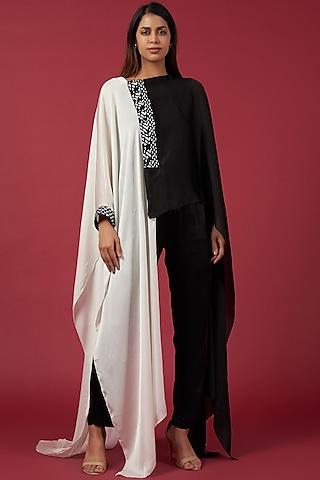 black & white chiffon woven draped cape set