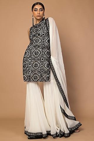 black & white embroidered kurta set