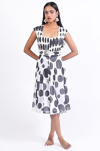 black & white georgette polka dress