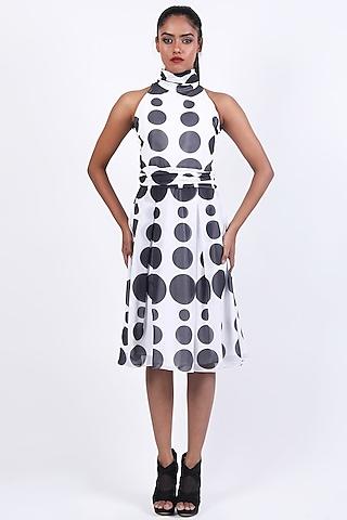 black & white georgette polka dress