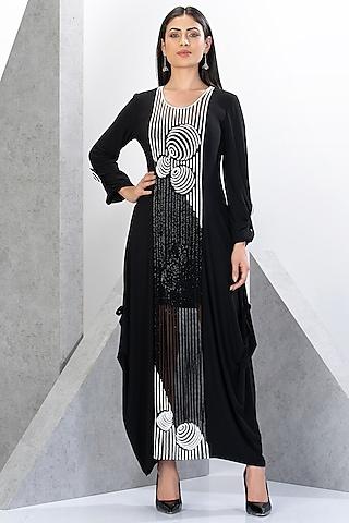 black & white poly crepe embroidered gown with inner
