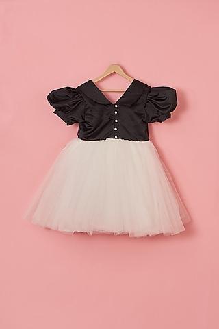 black & white premium satin dress for girls