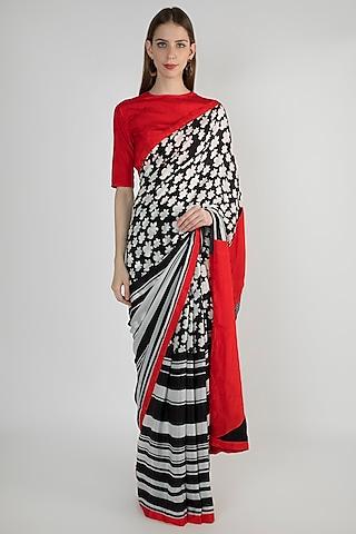 black & white printed saree set