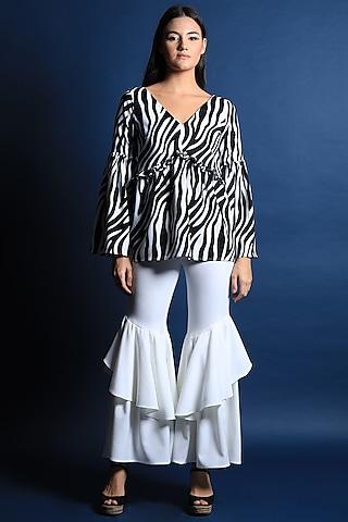 black & white zebra printed top