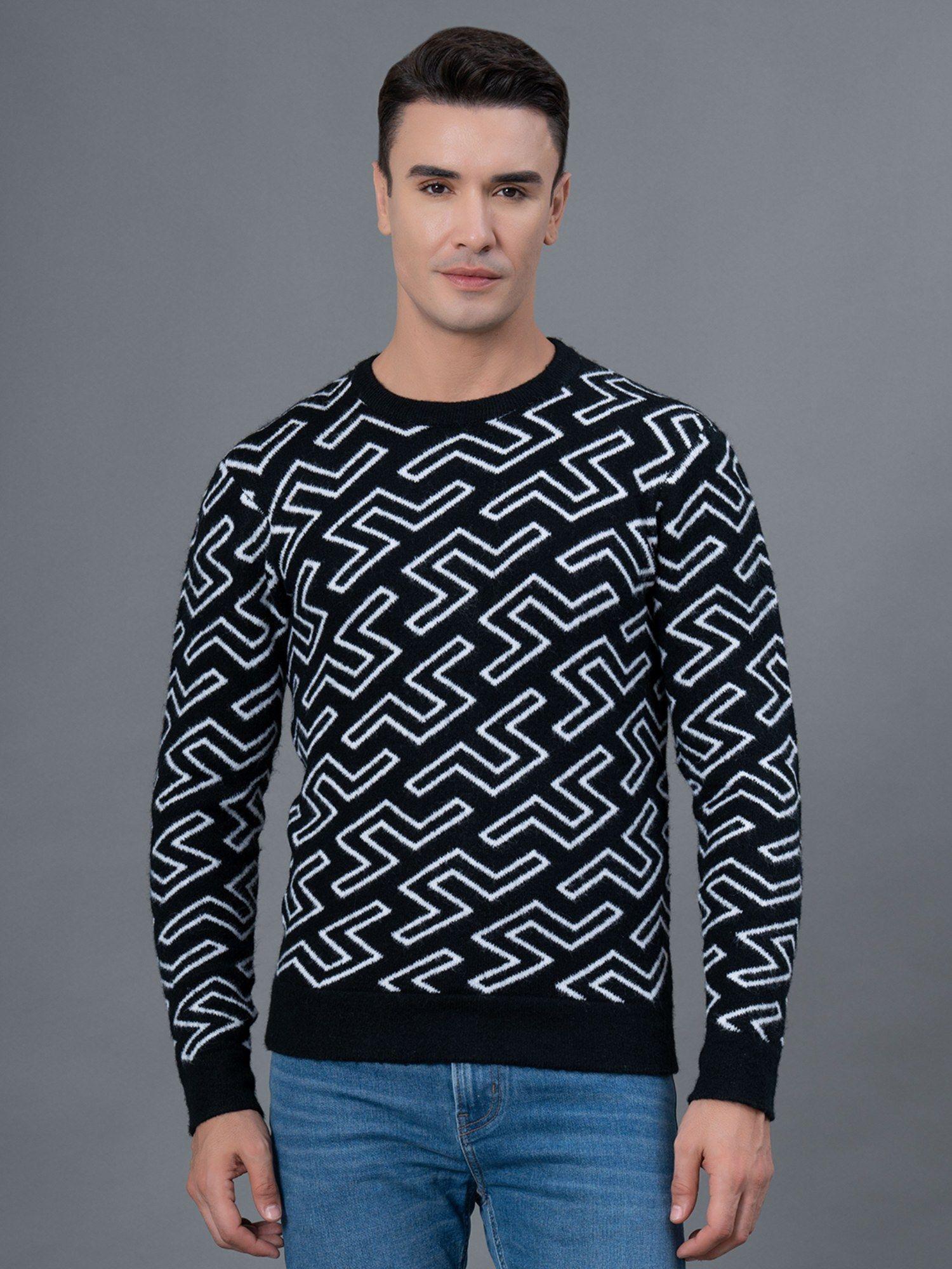 black abstract acrylic nylon spandex men's sweater