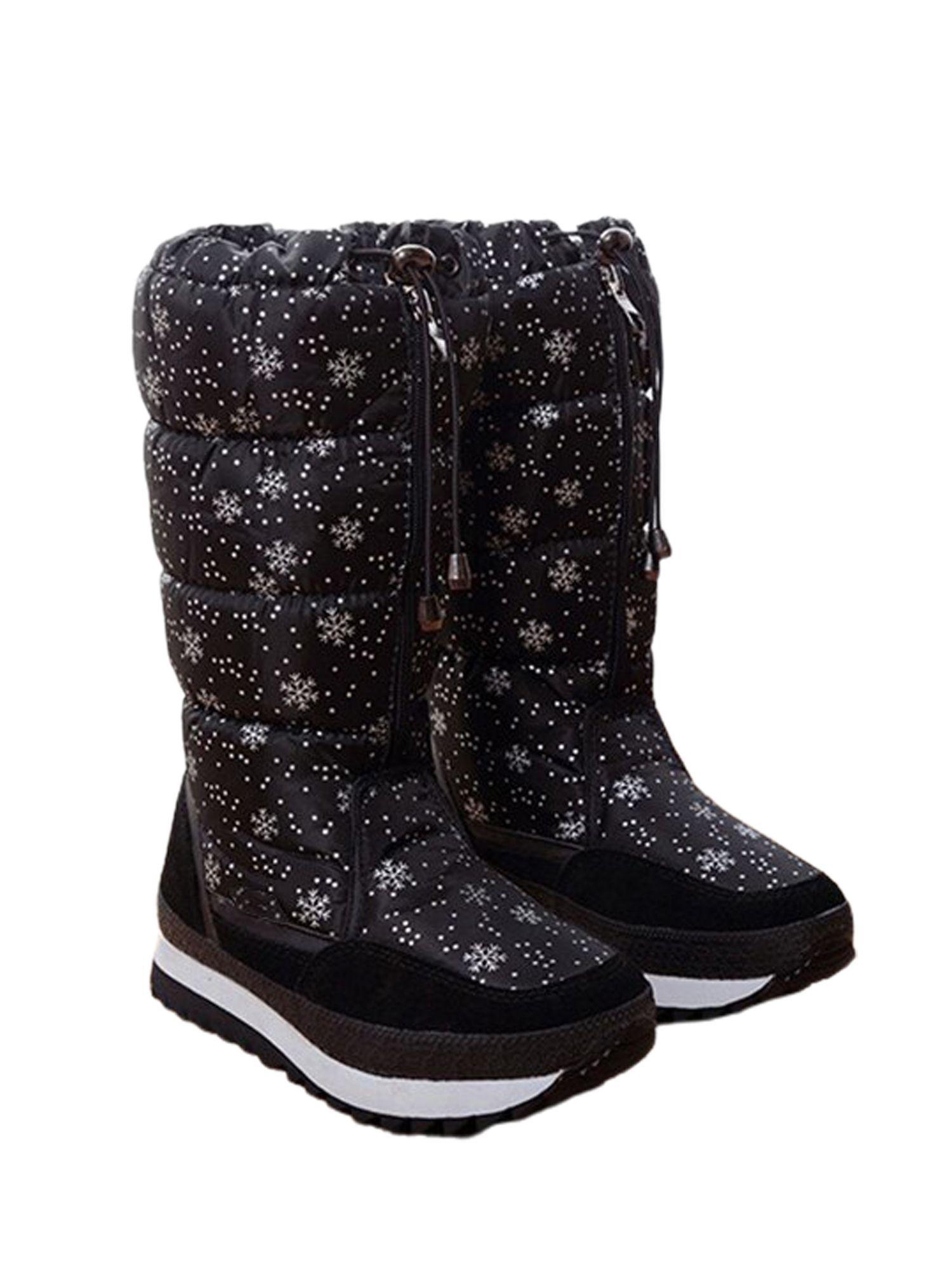 black and silver snowflake girls winter snow boots