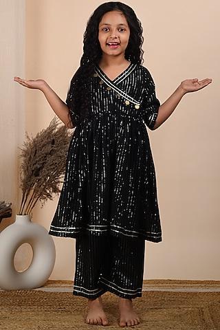 black angrakha kurta set for girls