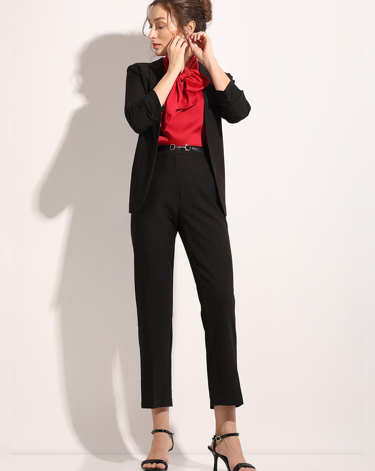 black ankle length co-ord set trousers