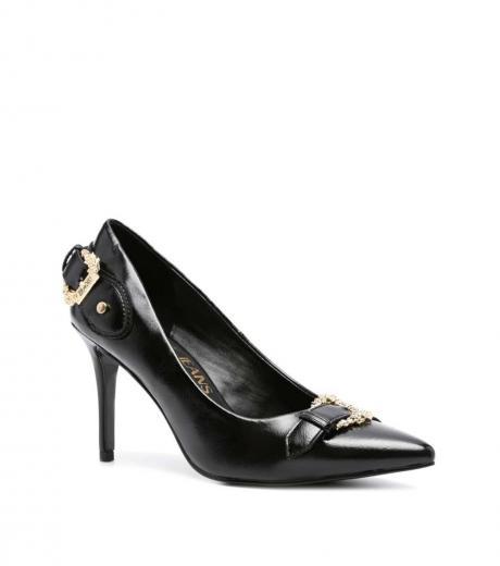 black baroque-buckle heels