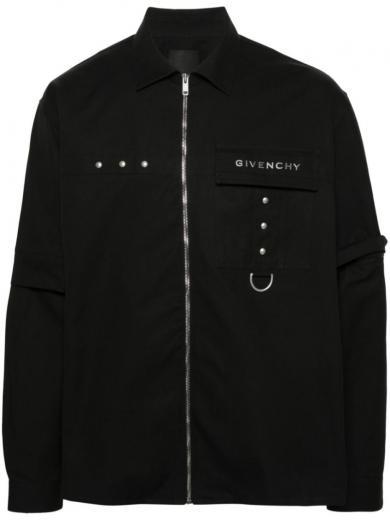 black black cotton zip-up shirt