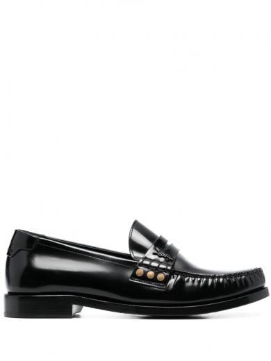black black leather loafers