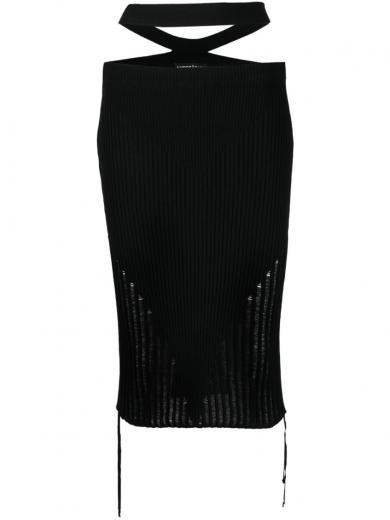 black black ribbed cut-out midi skirt
