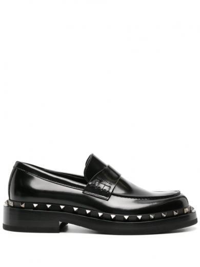 black black rockstud m-way leather loafers