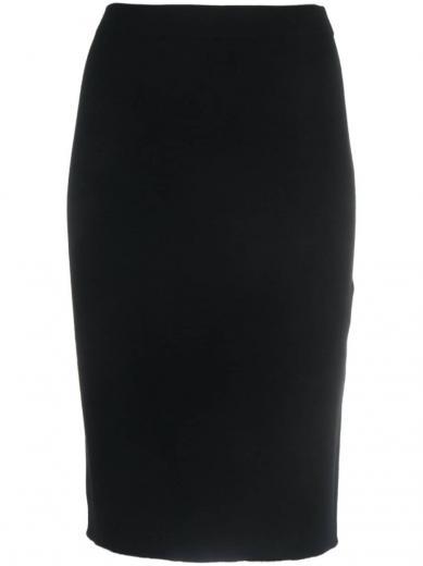 black black wool midi pencil skirt