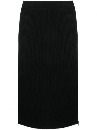 black black zipped ribbed silk skirt