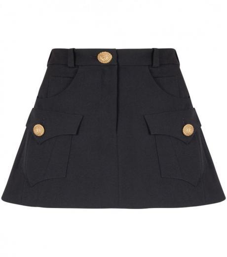 black buttoned wool mini skirt