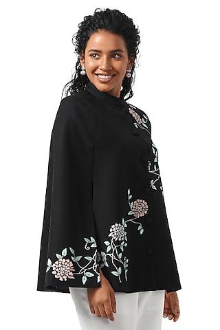 black cashmere wool hand embellished cape