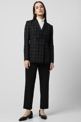 black check polyester notch lapel women regular fit blazers