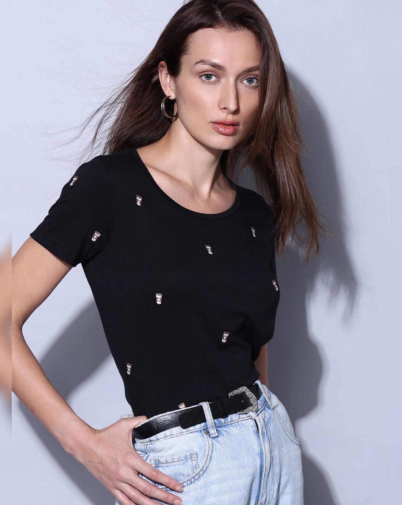 black coffee embroidered t-shirt