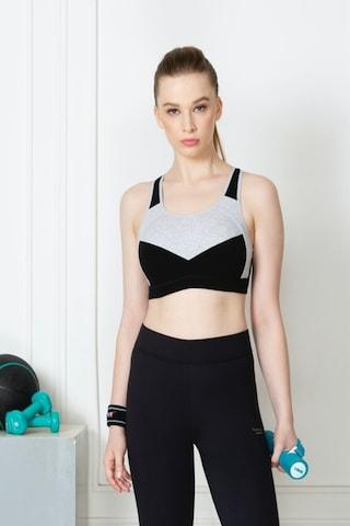black color block active wear women regular fit sports bra