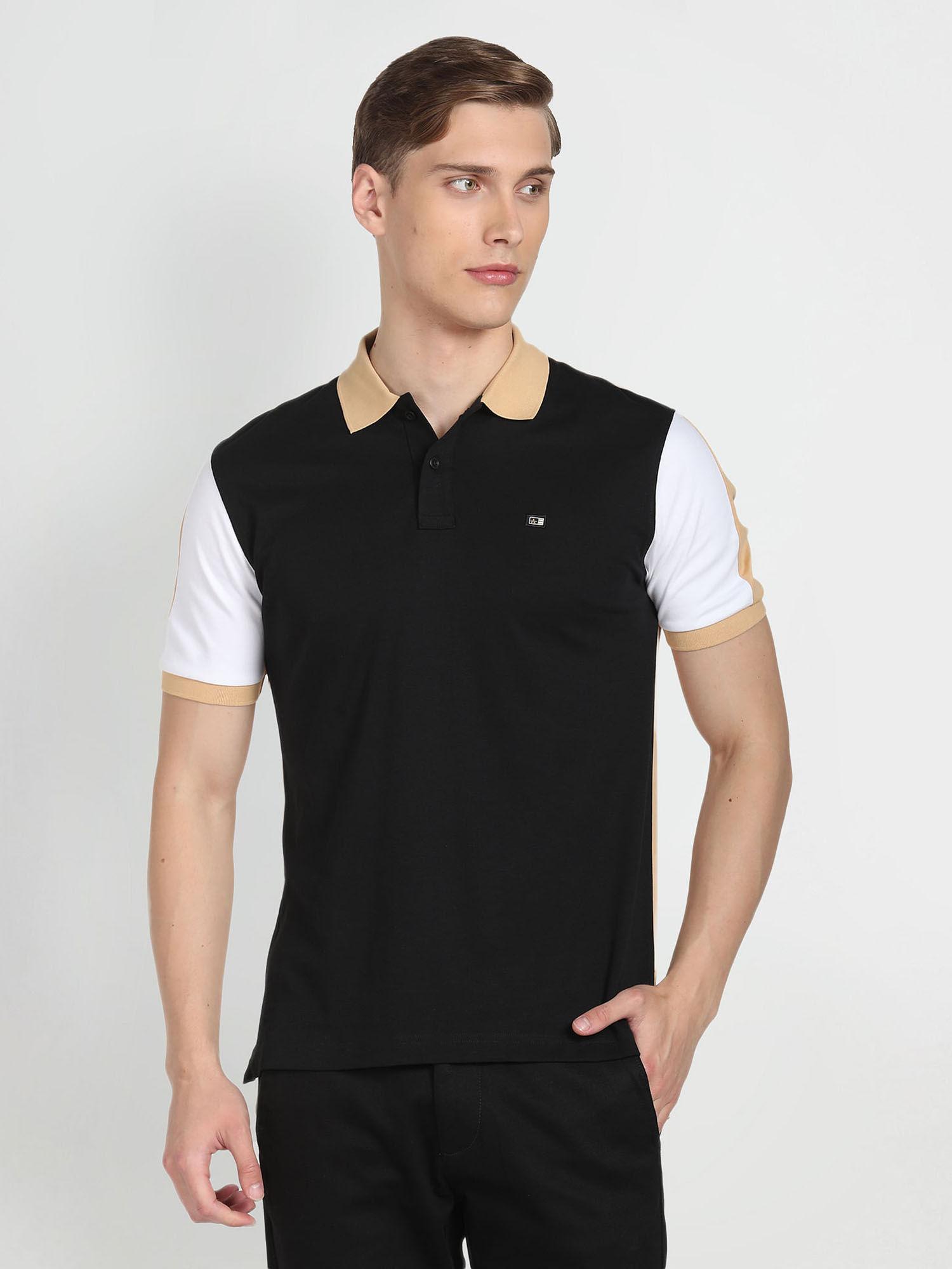 black-compact-cotton-colour-block-polo-t-shirt