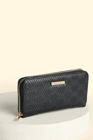 black cording pattern casual semi pu women wallet