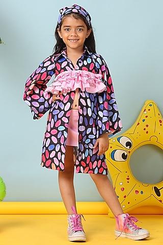 black cotton & polyester printed co-ord set for girls